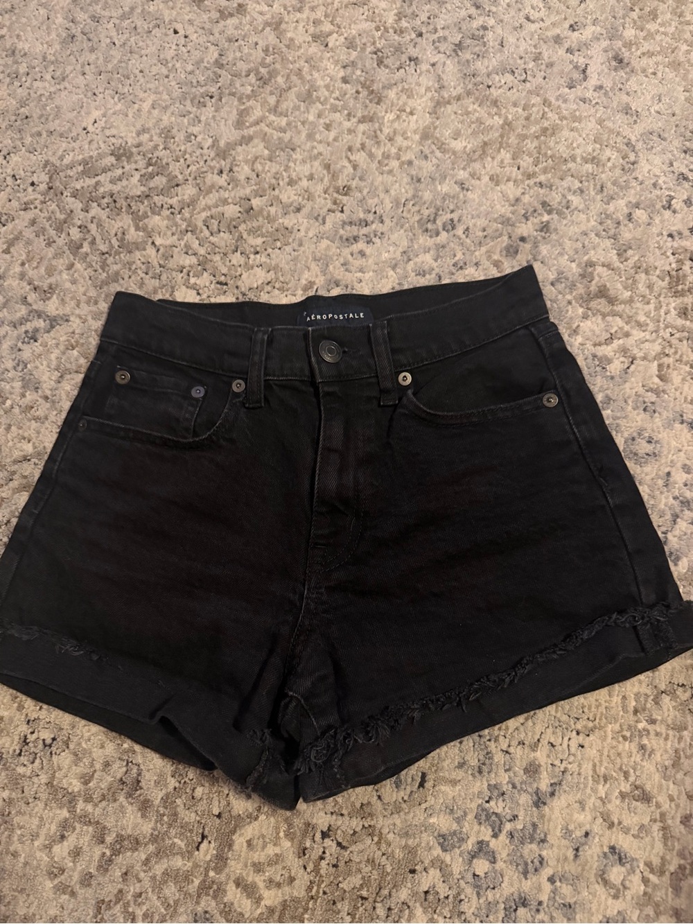 Aeropostale Black Frayed Hem High-Waist Denim Mom Shorts